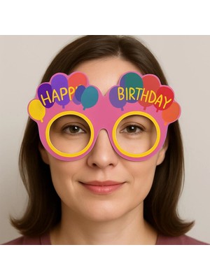 Ronanna Buğz Balon Desenli Karton Doğum Günü Gözlükleri 6 Adet Pembe Renk