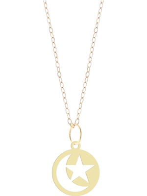 Archin Altın Plakalı 14 Ayar Ay Yıldız Motifli Doğum Günü Hediyesine Özel Altın KOLYE-829