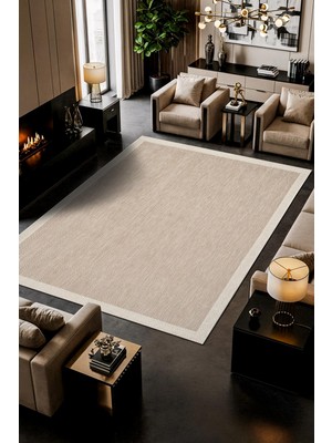 Karmen Halı ZEEN ZE001B Sisal Bej Beyaz Kolay Temizlenebilir Makinede Yıkanabilir Mutfak Halısı Pamuk Taban