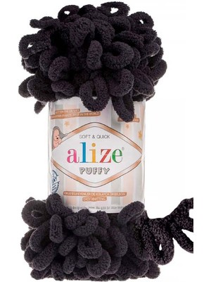Alize Puffy 1060 Kömür Siyah Parmakla Örülen El Örgü Ipi