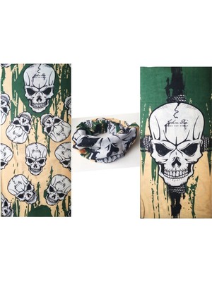 Ronanna Buğz Haki Kuru Kafa Baskılı Buff Bandana 25X48 cm