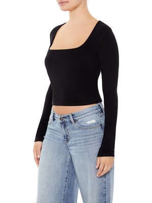 F21 Kare Yaka Crop Bluz