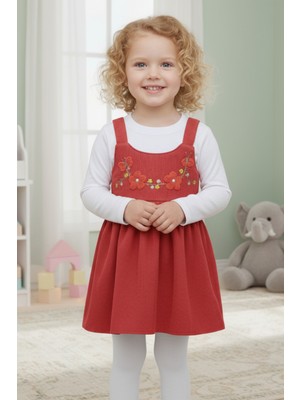 Kız Bebek  Pamuklu Kadife Kumaşlı Tişörtü Penyeli Jile Elbise