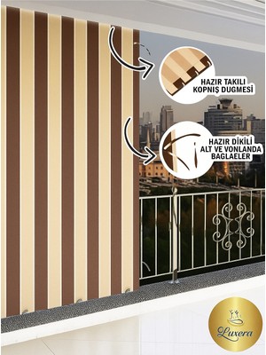İM&YA Kahve Krem Su Geçirmez Halkalı Bağcıklı Balkon Perdesi Branda