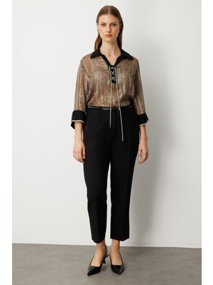 Ekol Kadın Büyük Beden Beli Kemerli Bol Paça Pantolon 1005 Siyah