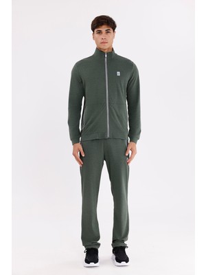 Dik Yaka Tam Fermuarlı Merserize Dokulu Şerit Detaylı Fermuarlı Cepli Rahat Kalıp Eşofman Takımı