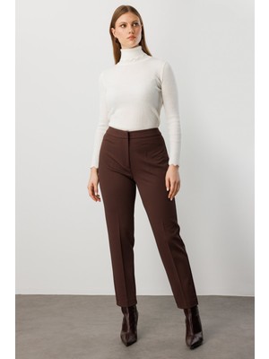 Ekol Kadın Büyük Beden Dar Paça Cepsiz Pantolon 1025 Kahverengi