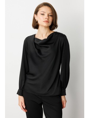 Ekol Kadın Degaje Yaka Uzun Kollu Bluz 3029 Siyah