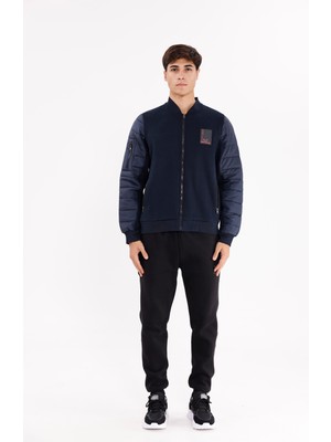 Kapitone Ön Panel Detaylı Polo Yakalı Cepli Rahat Kalıp Uzun Kollu Sweatshirt