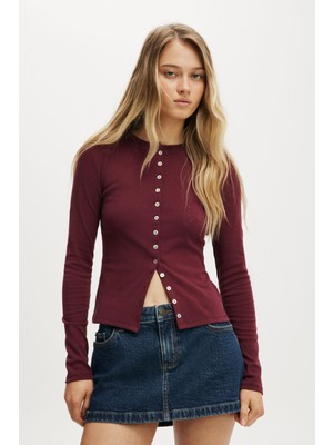 Madmext Bordo  Slim Fit Düğmeli Kadın Hırka MG2580