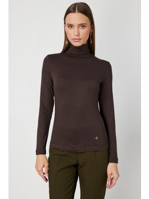 On Kadın Balıkçı Yaka Basic Bluz 61433 Kahverengi
