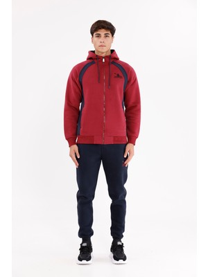 Yan Panel Detaylı Fermuarlı Kapüşonlu Üst ve Cepli Alt Iki Parça Spor Eşofman Takımı