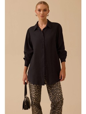 Seçil Kadın Gömlek Yaka Uzun Kollu Basic Tunik 1010 Siyah
