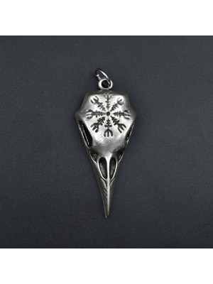 Alooya Koruma Kuzgun Kafatası - Vegvisir  Gümüş Kaplama Örme Zincir Kolye