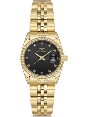 Ferro FL21450A-B2 Quartz Çelik Altın Rengi Siyah Kadran 28 mm Kadın Kol Saati