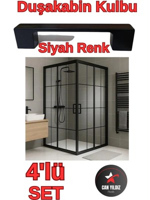 Can Yıldız Plastik Lüks Kare Siyah D Kulp Duşakabin Kulbu Siyah Duş Kulp 4 Adet Dörtlü Set Lüx