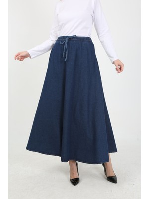 Vellichor Beli Lastikli Ipli Kot Kloş Etek  Koyu Mavi