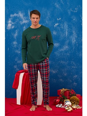 Over Sleep by Poleren Erkek Sıfır Yaka Ekoseli Pijama Takımı