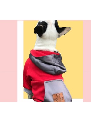 Novablaf Kırmızı Kapüşonlu Köpek Sweatshirt  2xl | Premium Rahat ve Şık Hoodie – Deri Logolu Tasarım