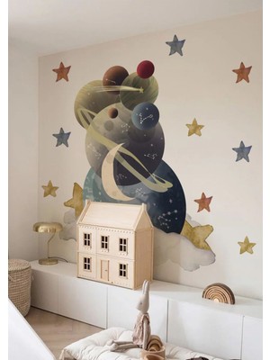 Wallhuman Kozmik Rüya Duvar Stickerı | Bebek ve Çocuk Odası Dekoru | Gezegen ve Ay Temalı Sticker