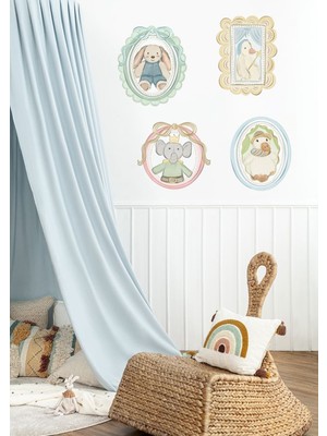 Wallhuman Pastel Çerçeveli Sevimli Hayvanlar Duvar Sticker Seti 4'lü – Çocuk Odası Dekoru