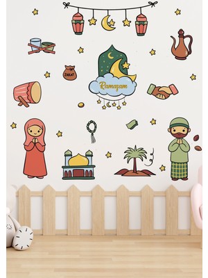 Wallhuman Hoşgeldin Ramazan Bayramı Yapışkanlı Sticker Duvar Cam Dolap Çıkartması Süsü