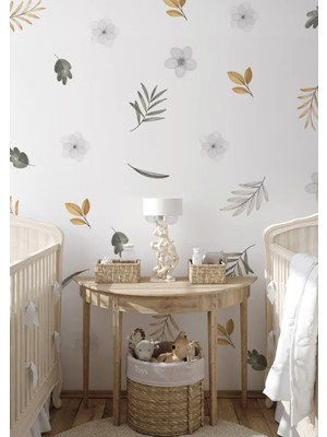 Wallhuman Gri Boho Çiçekler Çocuk Odası Duvar Stickerı