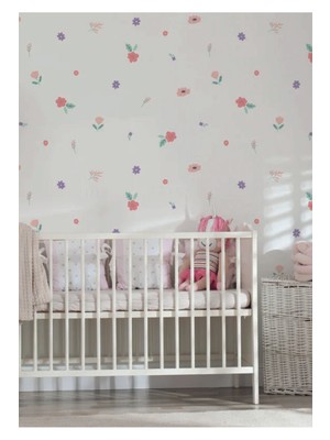 Wallhuman Pembe Mor Çiçekler Çocuk Odası Duvar Stickeri