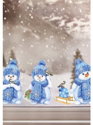 Wallhuman Yılbaşı-Mavi Kardan Adamlar Çocuk Bebek Odası Sticker Seti , Yılbaşı Süsü Yeni Yıl Kış Konsepti