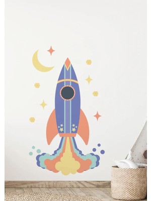 Wallhuman Uzaya Çıkan Roket Çocuk Odası Duvar Stickerı