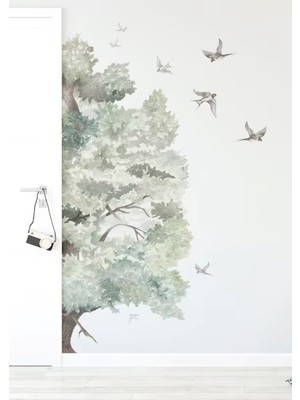 Wallhuman Meşe Ağacı ve Kırlangıçlar Çocuk Odası Duvar Stickerı