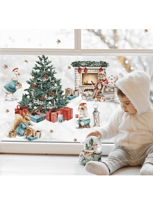 Wallhuman Yılbaşı-Yeniyıl Sincapları Çocuk Bebek Odası Sticker Seti , Yılbaşı Süsü Yeni Yıl Kış Konsepti