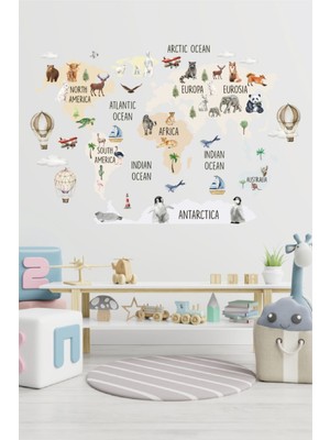 Wallhuman Safari Dünya Haritası Dekoratif Sticker