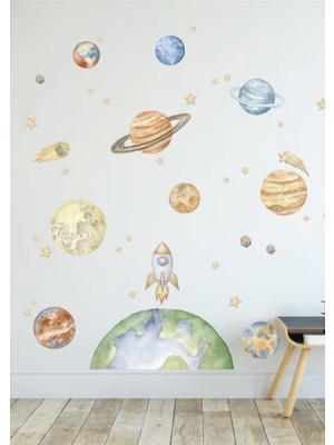 Wallhuman Dış Uzay Çocuk Odası Duvar Stickerı