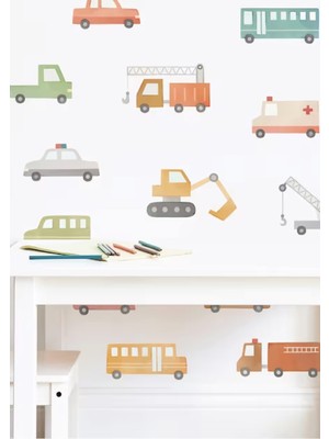 Wallhuman Renkli Arabalar Çocuk Odası Duvar Stickerı