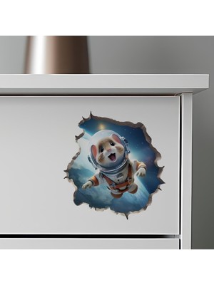 Wallhuman Duvar Deliğinde Astronot Fare Stickerı (3d Görünümlü)