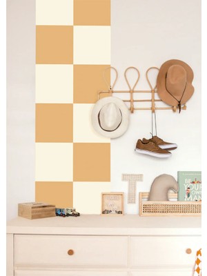 Wallhuman Bohem Kareler - Sarı Krem Karolar Duvar Stickerı