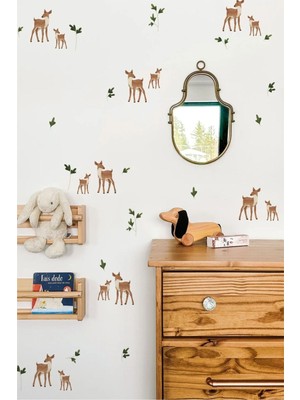 Wallhuman Mini Bambiler ve Yapraklar Çocuk Odası Duvar Stickerı