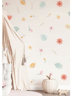 Wallhuman Renkli Çicekler Çocuk Odası Duvar Stickerı