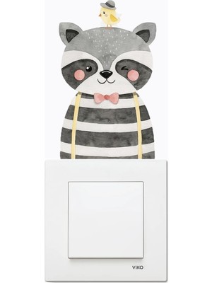 Wallhuman Priz- Papyonlu Rakun Çocuk Odası Stickerı