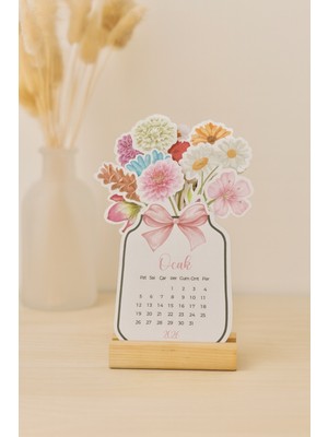 Wallhuman 2026 Ahşap Ayaklı Çiçekli Mini Özel Tasarım, Masaüstü Takvim - Yeni Yıl