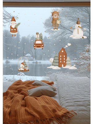 Wallhuman Yılbaşı-Noel Zamanı Çocuk Bebek Odası Sticker Seti , Yılbaşı Süsü Yeni Yıl Kış Konsepti