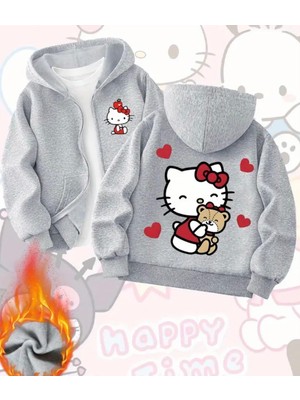 Punix Kids Punıx Kıds Özel Seri Hello Kıtty Sırt ve Ön Baskılı Kapüşonlu Kışlık Kız Çocuk Sweatshırt