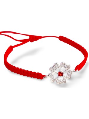 Gümüş Kırmızı Ip Lotus Çiçek Tasarım Kadın Bileklik Yılbaşı Hediyesi 43