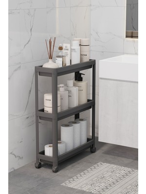 Deyhome Tekerlekli Dikdörtgen 3 Katlı Raf Ünitesi – Banyo & Mutfak Düzenleyici Organizer
