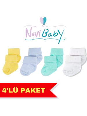 Novibaby 4'lü Bambu Bebek Çorap, Yenidoğan Bebek Çorabı, Kız Erkek Çocuk, Pr4