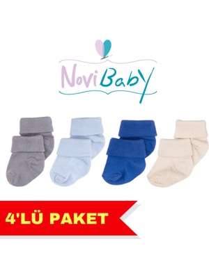 Novibaby 4'lü Bambu Bebek Çorap, Yenidoğan Bebek Çorabı, Kız Erkek Çocuk, Vy4