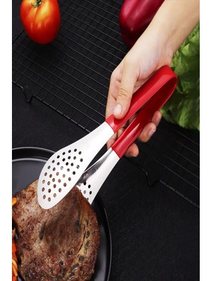 Safestore Paslanmaz Çelik Silikon Saplı Mutfak Maşası Yemek Maşası Barbekü Izgara Et Balık Maşası 1 Adet