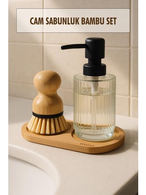 LTG Nova 3 Parça Bambu Altlıklı Sabunluk ve Temizlik Fırça Seti