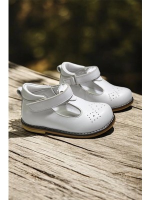 cevoclub kids Hakiki Deri Cırtlı Ortopedik Ilkadım Ayakkabı Beyaz CV-474